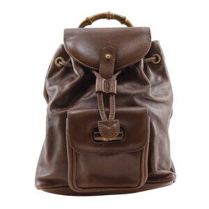 GUCCI Bamboo handle Backpack Daypack Old Gucci Backpack Brown leather Women